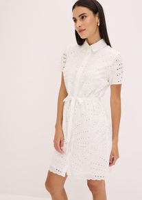 bonprix Hemdblusenkleid aus reiner Baumwolle, wei&szlig;, Gr.44, kurzes Blusenkleid mit Lochstickerei, aus 100% Baumwolle