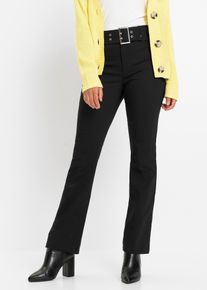 bonprix Stretch-Hose mit G&uuml;rteldetails, schwarz, Gr.42, Elegante Hose mit breitem G&uuml;rtel, 51% Baumwolle