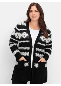 sheego Gro&szlig;e Gr&ouml;&szlig;en Longstrickjacke mit Intarsienmuster, schwarz-gemustert, Gr&ouml;&szlig;e 52/54 - Damen