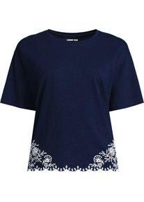 LANDS' END Flammgarn-Shirt mit Saumstickerei, Damen,  Blau, Baumwolle, by Lands' End