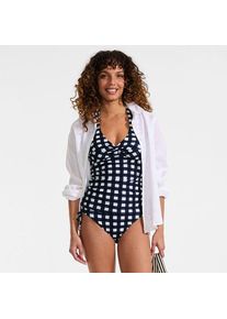 LANDS' END Verstellbare High Waist Bikinihose aus Piqu&eacute;, Damen,  Blau, Nylon-Mischung, by Lands' End