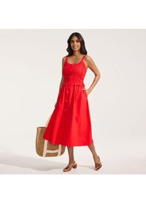 LANDS' END Soft Ease Midikleid mit Biesen aus Leinenmix, Damen,  Rot, Baumwolle/Leinen, by Lands' End