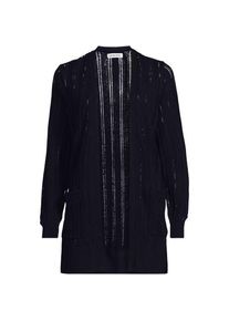 LANDS' END Langer offener Ajour-Cardigan aus Leinenmix, Damen,  Blau, Baumwolle/Leinen/Lyocell (Viskose), by Lands' End