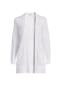 LANDS' END Langer offener Ajour-Cardigan aus Leinenmix, Damen,  Wei&szlig;, Baumwolle/Leinen/Lyocell (Viskose), by Lands' End