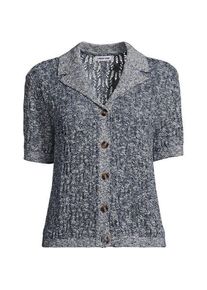 LANDS' END Ajour-Cardigan mit Leinen, Damen,  Blau, Baumwolle/Leinen/Nylon, by Lands' End