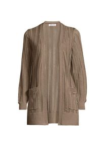 LANDS' END Langer offener Ajour-Cardigan aus Leinenmix, Damen,  Wei&szlig;, Baumwolle/Leinen/Lyocell (Viskose), by Lands' End