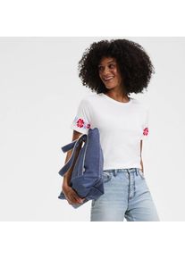LANDS' END Supima Rundhalsshirt mit Stickereien, Damen,  Wei&szlig;, Baumwolle, by Lands' End