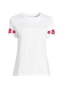 LANDS' END Supima Rundhalsshirt mit Stickereien, Damen,  Wei&szlig;, Baumwolle, by Lands' End