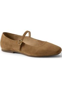 LANDS' END Riemchen-Ballerinas aus Ziegen-Veloursleder, Damen,  Beige, Leder/Rauleder, by Lands' End