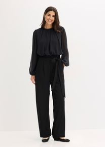 bonprix Chiffon Jumpsuit mit Bindeband, schwarz, Gr.48/50 (XL), Eleganter Jumpsuit mit integriertem Bindeband aus Chiffon und Glitzer