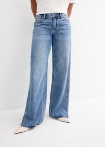bonprix Wide-Leg-Jeans Mid Waist Low Stretch, blau, Gr.50, Straight-Jeans Mid Waist mit Nieten an der Seitennaht, 100% Baumwolle