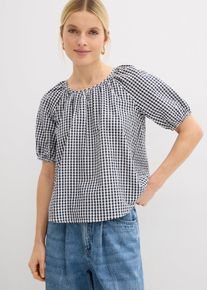 bonprix Kurzarmbluse aus reiner Baumwolle, blau, Gr.38, Gerade geschnittene Bluse mit Puff&auml;rmel, aus 100% Baumwolle