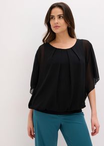 bonprix Chiffonbluse mit Untertop, schwarz, Gr.38, festliche Chiffonbluse mit Fledermaus&auml;rmeln und elastischem Bund