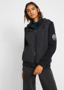 bonprix &Uuml;bergangsjacke, schwarz, Gr.50, Jacke in Westen-Optik mit Strick&auml;rmeln und Kapuze