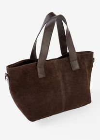 bonprix Handtasche aus Veloursleder, braun, Gr.23x40 cm, Velourslederhandtasche mit herausnehmbarer Innentasche, aus Veloursleder
