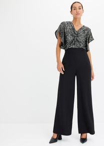 bonprix Jumpsuit, schwarz, Gr.48/50 (XL), festlicher Jumpsuit mit Pailletten am Oberteil