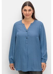 sheego Gro&szlig;e Gr&ouml;&szlig;en Tunika mit Minimal-Druck, Longform, tiefblau-gemustert, Gr&ouml;&szlig;e 46 - Damen