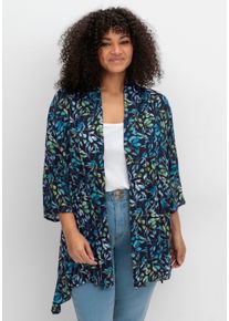 sheego Gro&szlig;e Gr&ouml;&szlig;en Longbluse mit Bl&auml;tterdruck, in Zipfelform, tiefblau-bedruckt, Gr&ouml;&szlig;e 44 - Damen