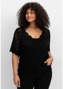 sheego by Joe Browns sheego Gro&szlig;e Gr&ouml;&szlig;en Ajourstrickjacke mit kurzem Arm, schwarz, Gr&ouml;&szlig;e 44/46 - Damen