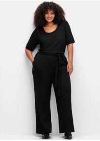 sheego by Joe Browns sheego Gro&szlig;e Gr&ouml;&szlig;en Jumpsuit mit weitem Bein und Bindeg&uuml;rtel, schwarz, Gr&ouml;&szlig;e 46 - Damen