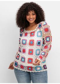 sheego by Joe Browns sheego Gro&szlig;e Gr&ouml;&szlig;en Strickpullover im Crochet-Muster, offwhite, Gr&ouml;&szlig;e 44/46 - Damen