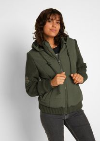 bonprix &Uuml;bergangsjacke, gr&uuml;n, Gr.52, Jacke in Westen-Optik mit Strick&auml;rmeln und Kapuze