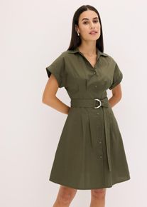 bonprix Blusenkleid aus reiner Baumwolle, gr&uuml;n, Gr.48, modisches Blusenkleid mit G&uuml;rtel in der Taille, aus 100% Baumwolle