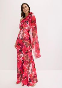bonprix Abendkleid mit One-Shoulder und Blumen-Applikation, rot, Gr.38, Maxi-Kleid aus strukturiertem Crep&eacute; mit One-Shoulder und Blumen-Appliaktion