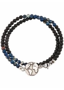 Mey & Edlich Mey & Edlich Herren Naturgewaltiges Wickelarmband Schwarz Vulkanstein, Quarz, nickelfreier Edelstahl