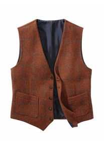 Mey & Edlich Mey & Edlich Herren Harris-Weste Karo Orange 100 % Schurwolle