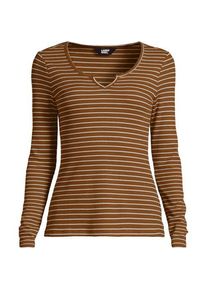 LANDS' END Langarm-Shirt mit Ballettausschnitt aus Waffelpiqu&eacute;, Damen,  Beige, Elasthan/Polyester/Kunstseide, by Lands' End