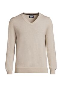 LANDS' END Merino-Pullover mit V-Ausschnitt, Herren,  Braun, Wolle, by Lands' End
