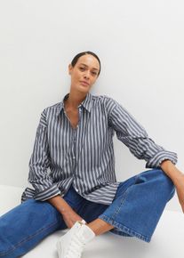 bonprix Oversize Hemdbluse aus reiner Baumwolle, blau, Gr.42, Oversized Hemdbluse mit Streifen, aus 100% Baumwolle