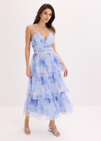 bonprix Midikleid aus feinem T&uuml;ll mit Volants, blau, Gr.46, Modern und feminin: Midikleid aus feinem T&uuml;ll mit Stufen-Volants