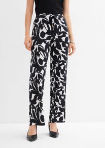 bonprix Jersey-Hose aus Viskose-Mix, schwarz, Gr.44/46 (L), Weit geschnittene Hose mit floralem Print, elastischem Bund und seitlichen Eingriffstaschen., aus Viskose