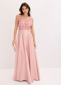 bonprix Abendkleid aus gl&auml;nzendem Satin mit Blumen-Applikation, rosa, Gr.44, Modern und feminin: Maxikleid aus gl&auml;nzendem Satin mit hohem Schlitz und Blumen-Applikation im Oberteil