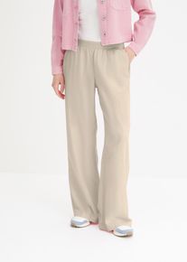 bonprix Palazzo-Hose aus Leinen, beige, Gr.38, Weite Leinenhose mit Smock-Bund und Eingrifftaschen, aus Leinen,Viskose