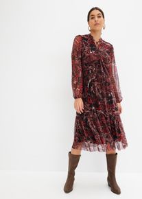 bonprix Mesh-Midikleid, schwarz, Gr.32/34 (XS), modisches Midikleid mit Volants