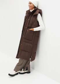 bonprix Wattierte Steppweste mit abnehmbarer Kapuze, braun, Gr.52, Lange Steppweste mit aufgesetzten Taschen