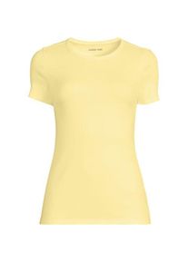 LANDS' END Feinripp-Shirt mit Rundhalsausschnitt und kurzen &Auml;rmeln, Damen,  Gelb, Baumwolle/Elasthan, by Lands' End