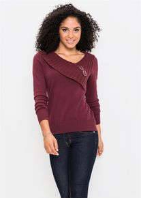 bonprix Feinstrickpullover aus Baumwoll-Mix, rot, Gr.44/46 (L), Sch&ouml;ner Pullover mit Strickmix und Metall-Schnallen, 70% Baumwolle