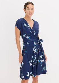 bonprix Jerseykleid in Wickeloptik, blau, Gr.40/42 (M), Figurumspielendes Kleid mit Allover-Print und Bindeg&uuml;rtel