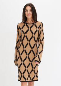 bonprix Strickkleid mit Rautenmuster aus Federgarn, braun, Gr.36/38 (S), schickes Strickkleid mit Rautenmuster aus Federgarn