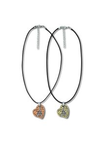 Steuer Modeschmuck Kette Freundschaftskette aus 2 Herzen "Paris" an Kordel