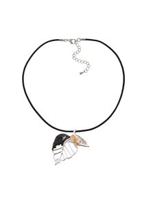 Steuer Modeschmuck Anh&auml;nger mit Kette Metall Blatt 3-farbig Lederband schwarz 45,5+7,0cm
