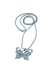 Steuer Modeschmuck Anh&auml;nger mit Kette Metall Schmetterling geb&uuml;rstet Katzenauge syn. wei&szlig;