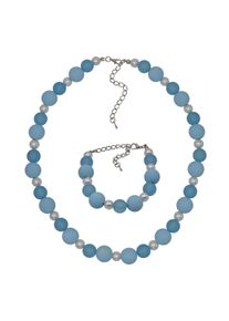 Steuer Modeschmuck Kette Set Armband und Collier Acrylperlen blau