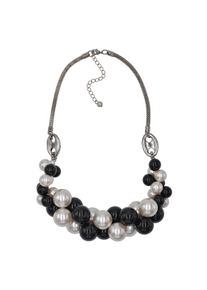Steuer Modeschmuck Collier Metall silberfarben schwarze und cremefarbene Perlen