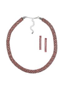 Steuer Modeschmuck Set Kette Ohrringe Metall 40+6,0cm glanz Glasstein rot