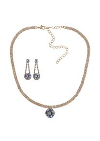 Steuer Modeschmuck Set Kette Ohrringe Metall 51cm vergoldet glanz Glasstein wei&szlig;